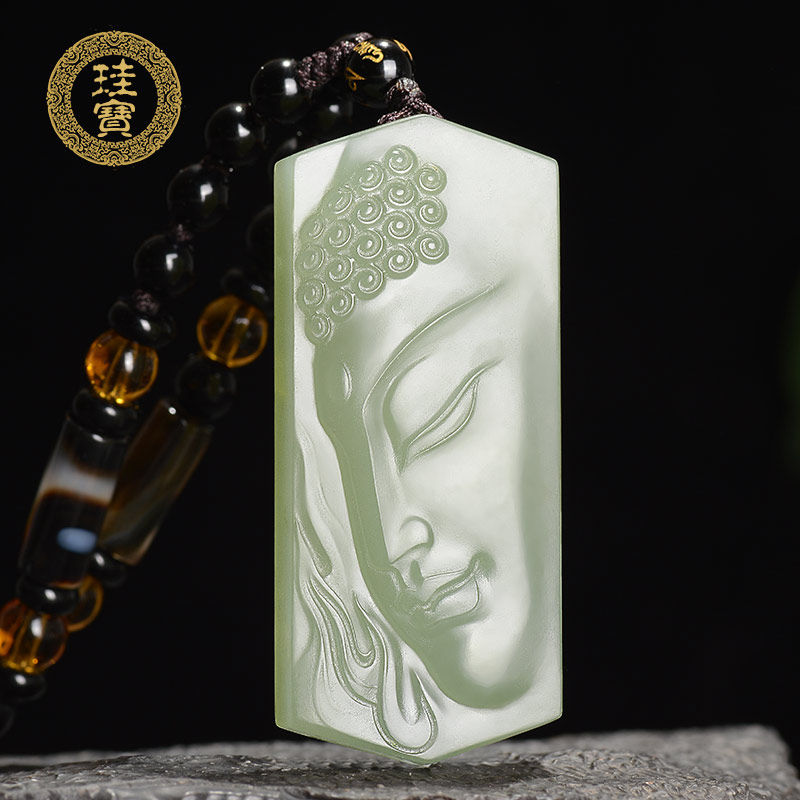 Xinjiang and Tian Yuqing white jade Buddha Sakimani pendant male and female jade pendant pendant natural jade pendant jade necklace
