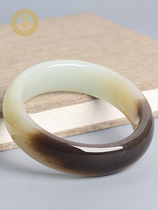 Silicon Baobao Xinjiang and Tian YuSugar white jade wide strip bracelet womens natural jade two-tone wide version jade bracelet