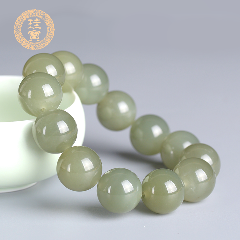 Silicon Po and Tian Yuqing white jade bracelet for men's natural jade lovers single circle beads handmade lady handmade