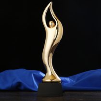 Crystal trophy custom metal trophy little gold man high-end custom dance charity love trophy making lettering