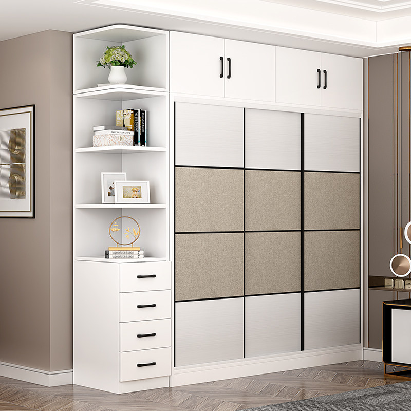 Wardrobe sliding door modern simple solid wood home bedroom large wardrobe assembly simple storage locker economic type
