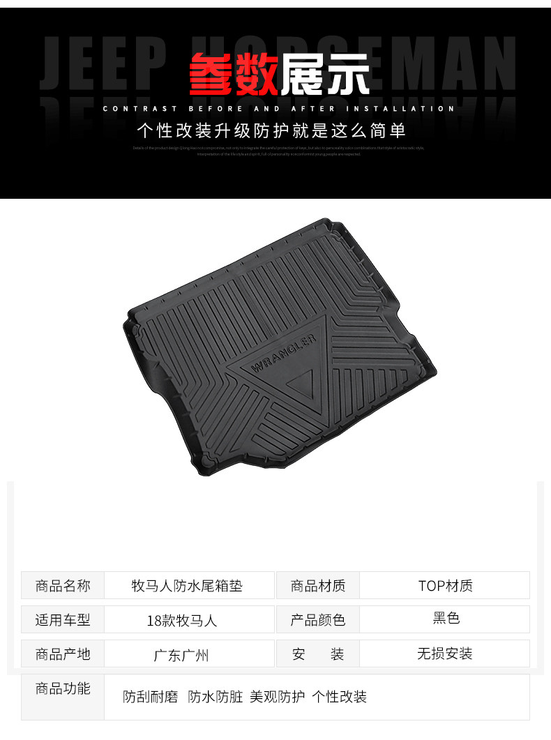Applicable to shepherd 4XETPE waterproof trunk mat 18-22 Shepherd JL modified trunk mat rear tail