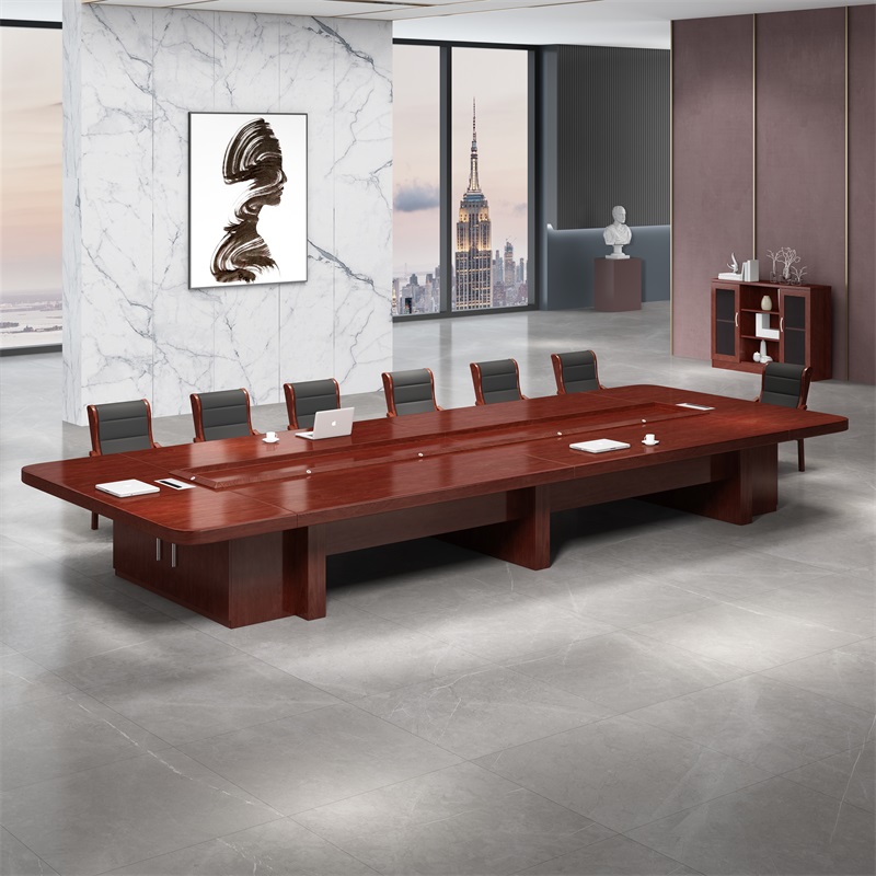 Large and small meeting room conference table and chair combination solid wood leather paint training table simple modern meeting table long table