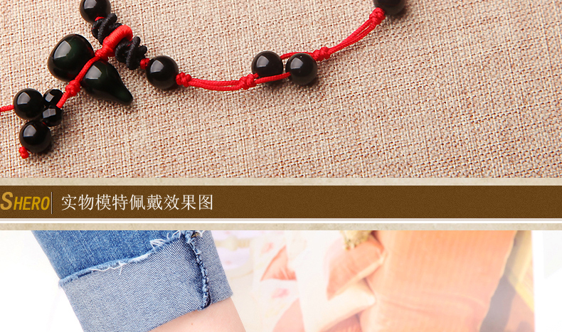 Lionno cầu vồng mắt obsidian bầu dây đỏ vòng chân nữ món quà dệt tay đơn giản chân chuỗi trang sức lắc chân vàng PNJ