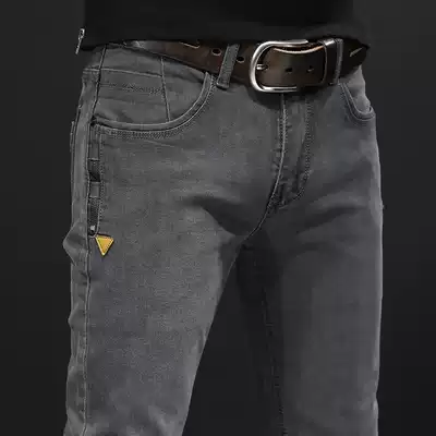 Spring and autumn new jeans men slim pipe pants men Korean trend elastic casual long pants men Gray