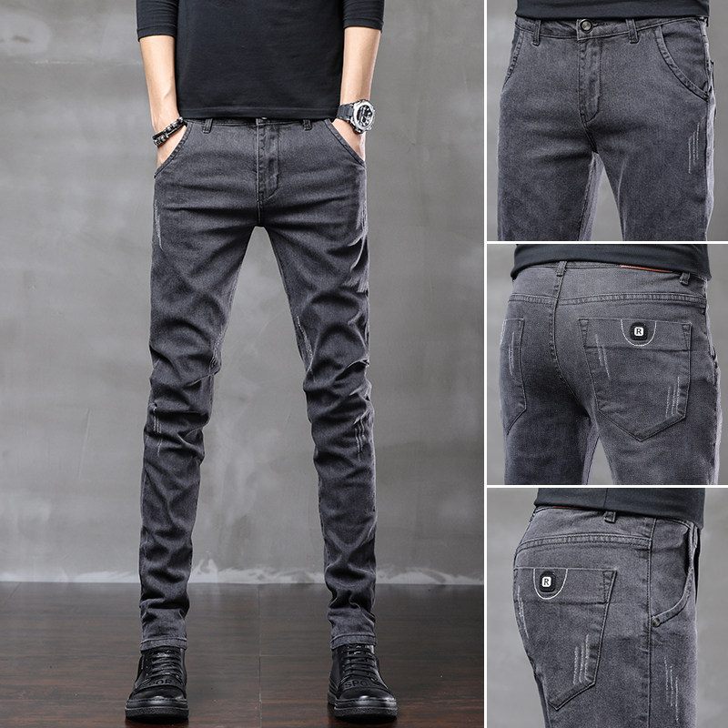 Jeans Men Korean Edition Trend Fall/Winter 2021 New Slim Small Feet Plus Fleece Thick casual Men's Long Pants