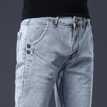2020 Spring and Autumn New Men slim jeans Korean trend stretch jeans simple gray casual pants