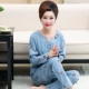 Bộ đồ ngủ nữ mùa xuân và mùa thu cotton tinh khiết dài tay dịch vụ tại nhà mùa thu và mùa đông mỏng trung niên cộng với size bộ đồ hai mảnh của mẹ - Bên ngoài ăn mặc