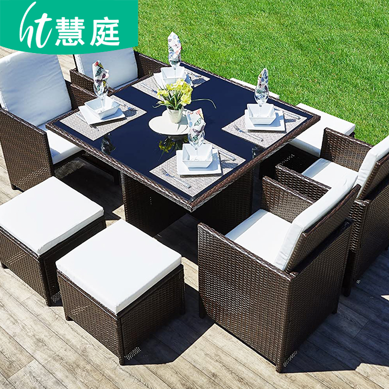 Outdoor table and chair combination outdoor garden small table chair leisure back chair open-air courtyard yangtai rattan chair three-piece set