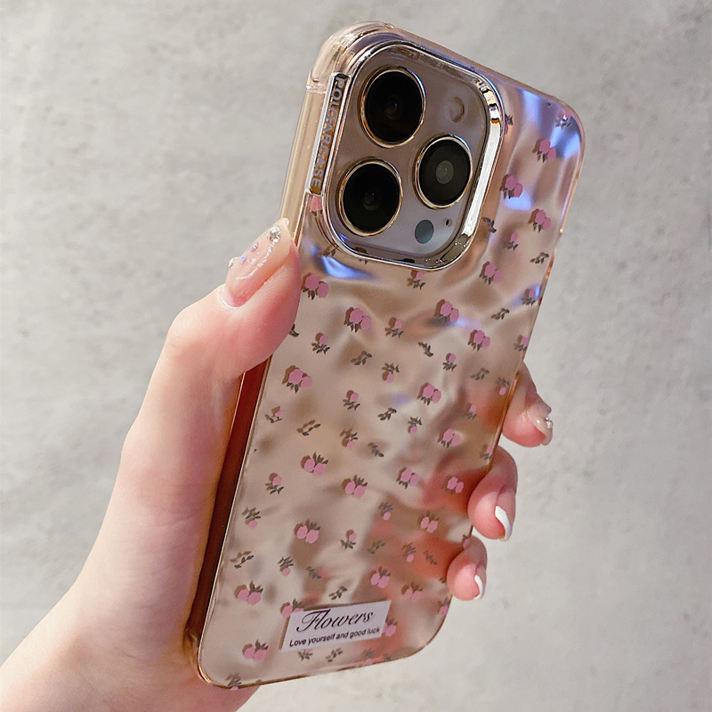 Applicable iPhone14promax Apple 15 mobile phone shell new 15pro minimalist small crushed flower pleated electroplating 13pro small crowdsourced 12 advanced senses 11 mesh red female section 14 soft