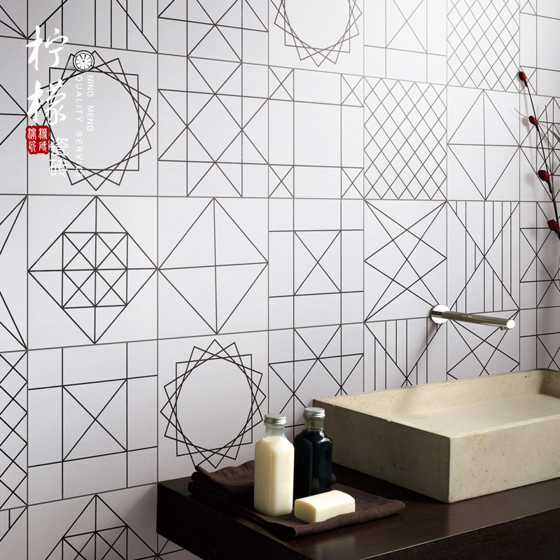 Geometric Lines Black & White Flowers Brick 300 Kitchen Wall Brick minimalist Nordic Makeup Room Tile Bathroom Background Wall Flower pieces