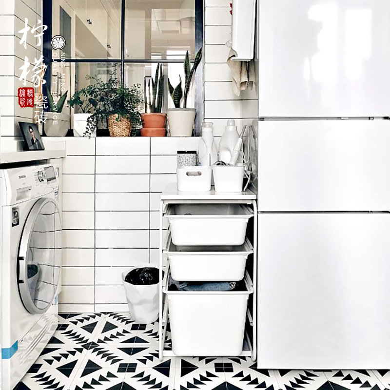 Nordic Flower Brick 300x300 Tile Fish Bone Flower Piece Black & White Flower Brick Kitchen Makeup Room Non-slip Floor Tile Wall Brick