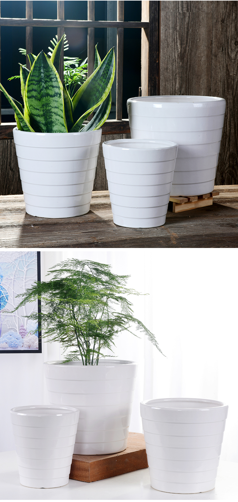 Combined with the special offer a clearance large money plant flower pot inside and outside flowerpot ceramics contracted white thread breathable root