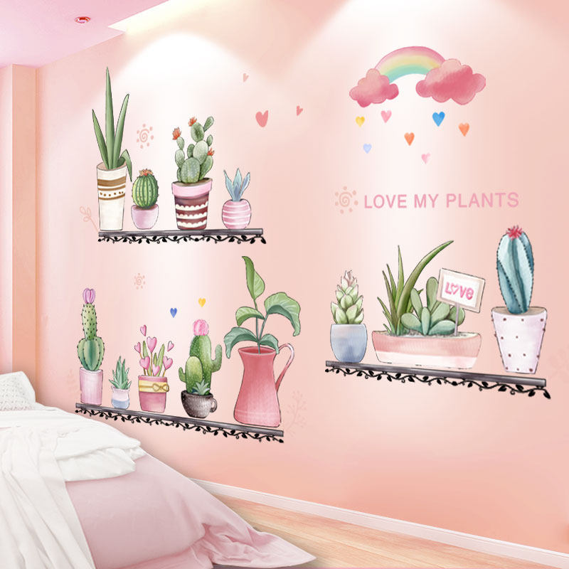 Nordic ins style wall decorations bedroom net red girl heart room layout fresh plants 3D three-dimensional wall stickers