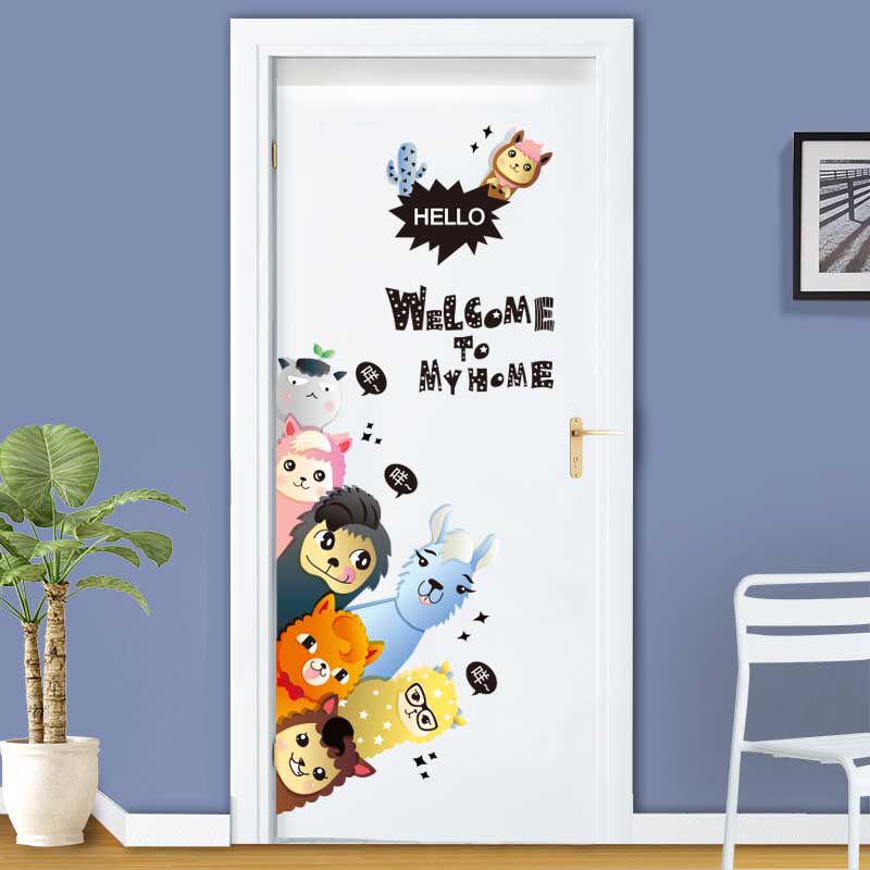 Cartoon Animal Door Sticker Creative Wall Decoration Kindergarten Class Placement Children's Room Self-Adhesive Wall Stickers Sticker