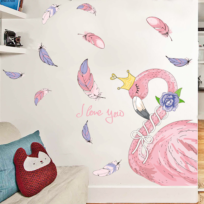 Ins girl heart room decorations flamingo wall stickers net red bedroom