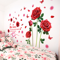 Girl heart decoration sofa background Wall Rose self-adhesive wallpaper bedroom wall sticker sticker butterfly room