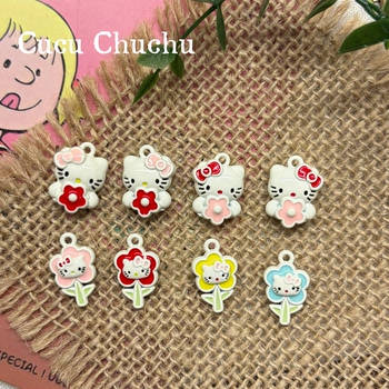 Alloy Cute Cartoon Flower Kitty Cat Pendant Beads DIY Handmade Phone Chain Beading Accessories