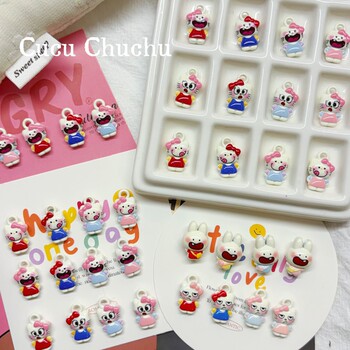 Alloy Cute Cartoon Quirky Kitty Bunny Through-Hole Pendant Beads DIY Handmade Phone Chain Beading Accessories