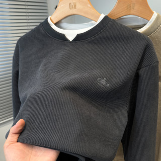 双层圆领奥利绒卫衣男款加绒加厚秋冬季新款青年修身打底衫男内搭