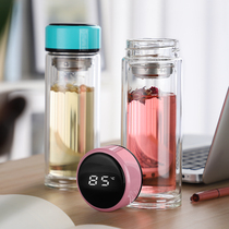 Double-layer intelligent temperature glass large capacity portable thick insulation filter mens water Cup household tea cup