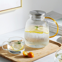 Large capacity glass cold kettle bubble lemon cold white water cup high temperature water storage container 2L household living room set