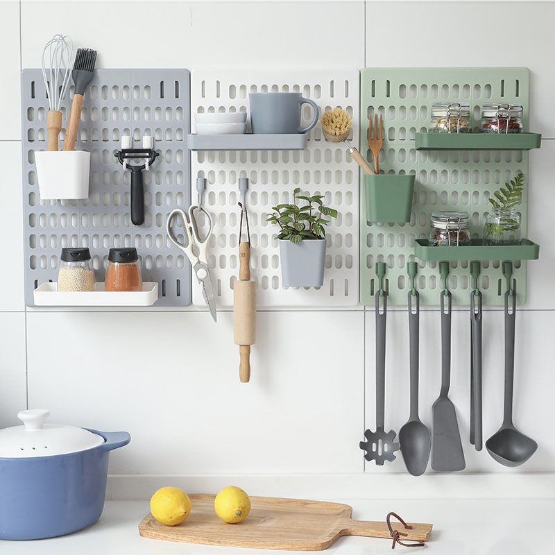 Non-perforated dongle plate containing wall Kitchen Shelf Wall-mounted Wall Door Rear Multifunctional skillet Scoop Seasoning Jar Rack