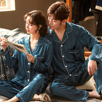 Lovers pyjamas womens spring autumn style ice silk summer thin long sleeves mens big code 2021 New Silk Home Residence Suits