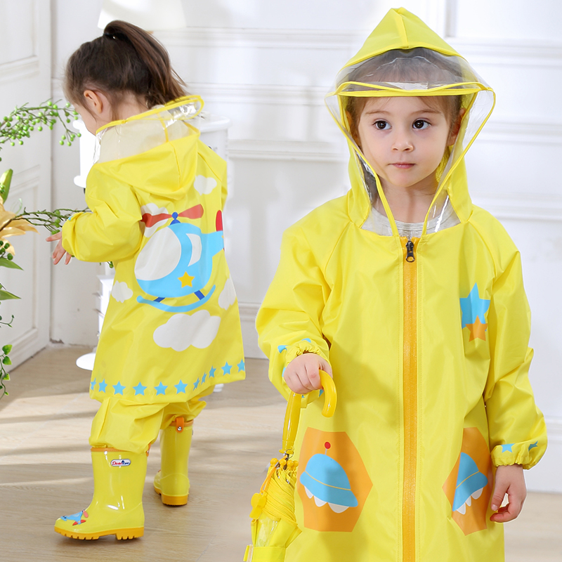 Children's raincoat Boy kindergarten big brim breathable raincoat Girl student child baby with school bag poncho