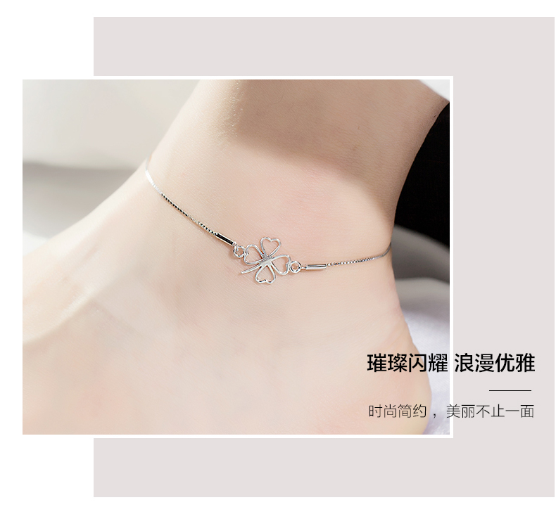 Platinum Palace thời trang đơn giản, áo ba lỗ cỏ ba lá Nữ Giày bạc 925 Quà tặng sinh nhật của Nhật Bản và Hàn Quốc cho bạn gái vòng chân bạc tây tạng
