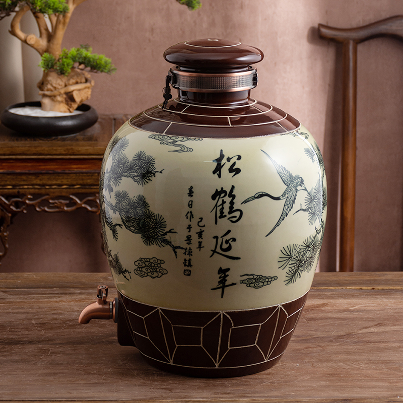 Jingdezhen ceramic household seal wine wine jar cylinder 10 jins 20 jins 30 jins 50 liquor bottles hip flask