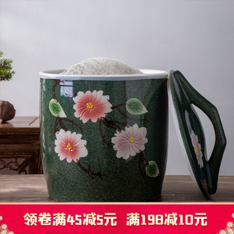 Jingdezhen ceramic barrel with cover 30 jins ricer box 10 jins 20 jins home insect - resistant seal flour storage bins