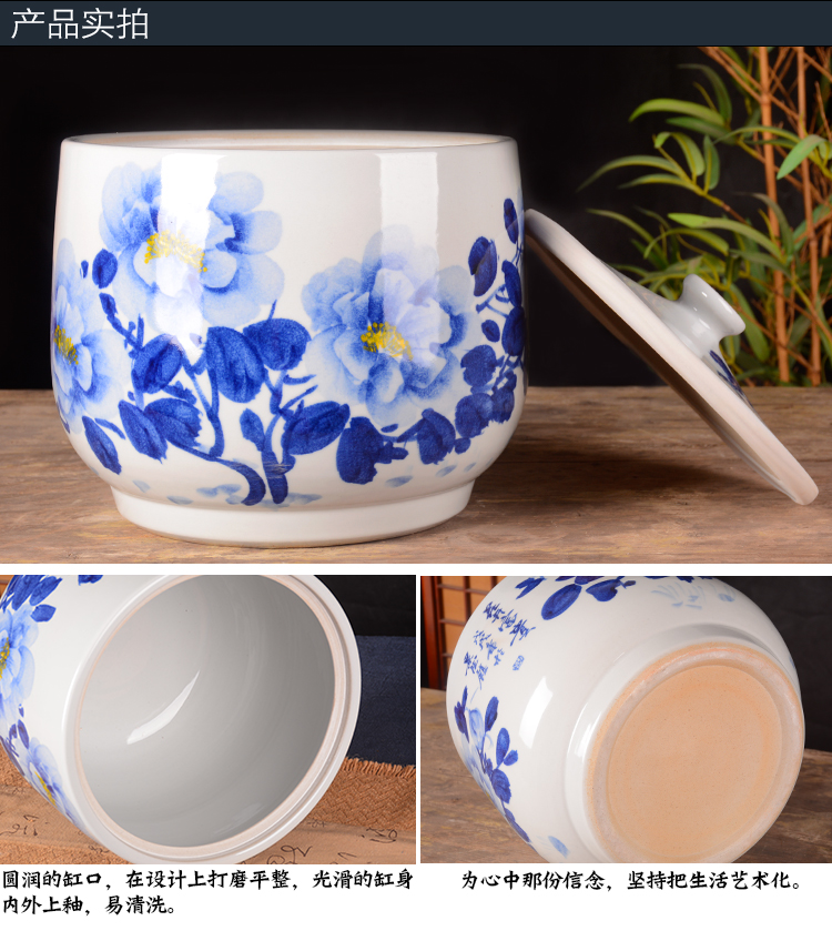 Jingdezhen ceramic barrel ricer box meter box storage blooming flowers with cover seal storage POTS household moistureproof insect - resistant