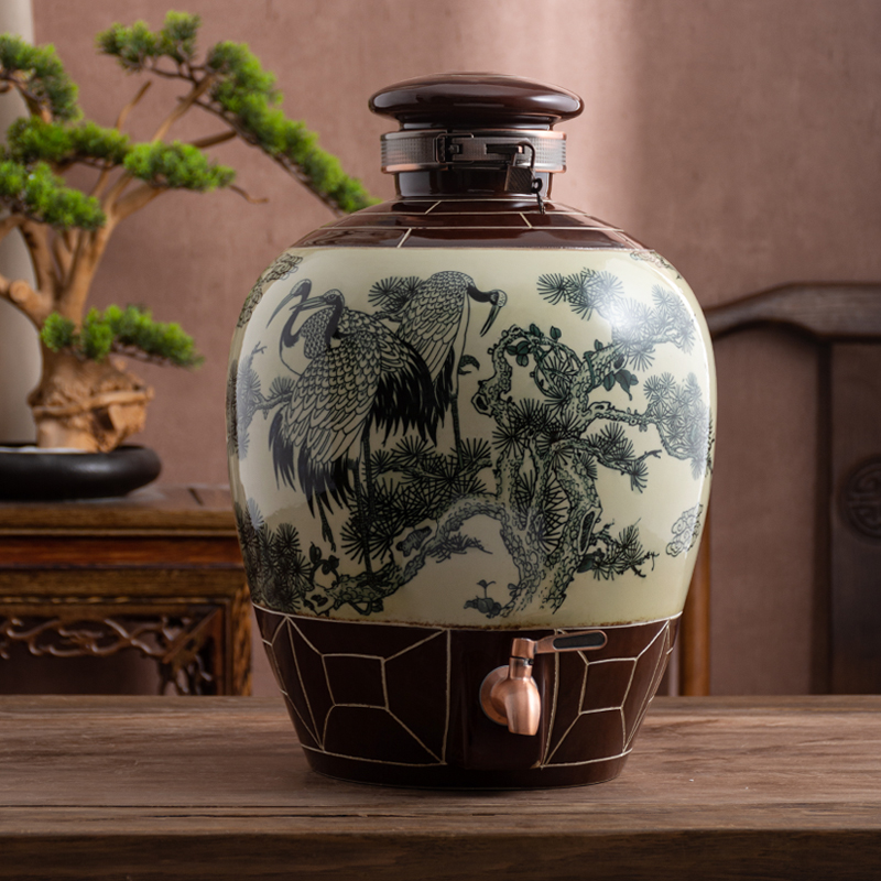 Jingdezhen ceramic household seal wine wine jar cylinder 10 jins 20 jins 30 jins 50 liquor bottles hip flask