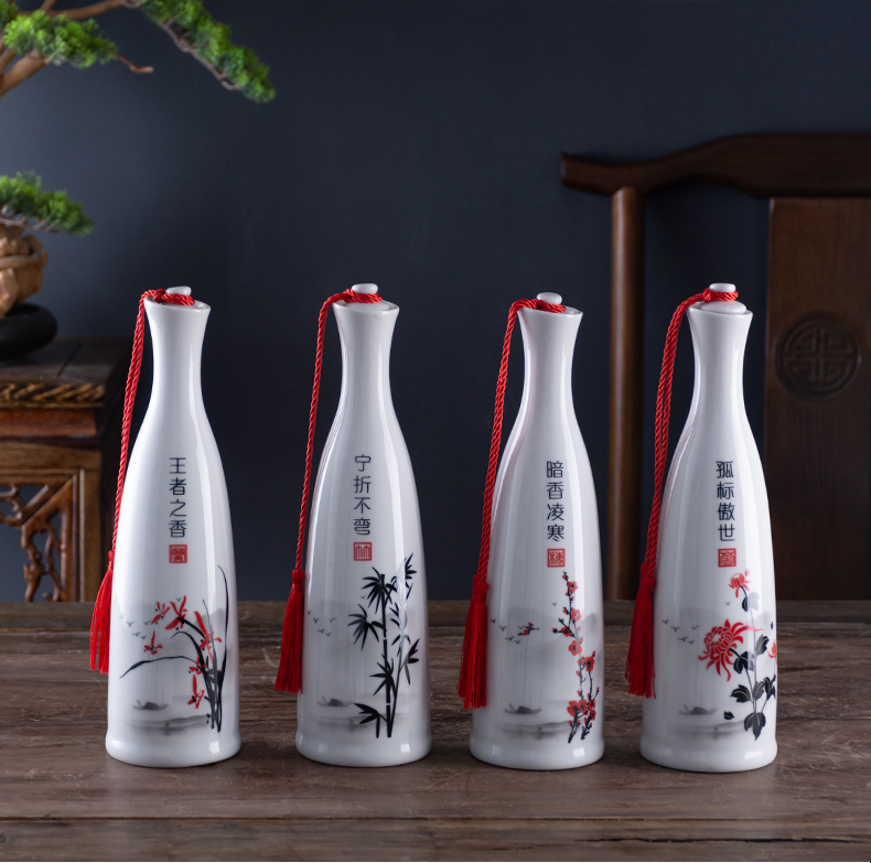 Jingdezhen ceramic bottle 1 catty install archaize empty bottles household seal hip antique bottles creative wine jars