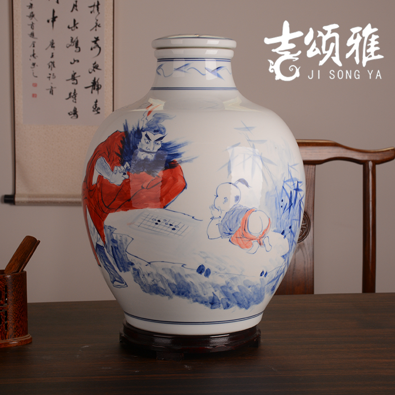 Jingdezhen hand - made mercifully jars 50 kg of household ceramics mercifully wine brewing cylinder medicine bottle archaize seal storage tank