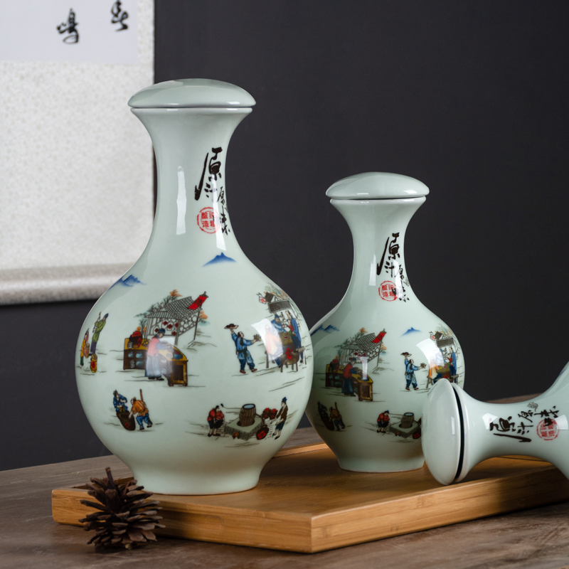 Jingdezhen ceramic bottle is empty bottle with cover household 1 catty 2 jins of three jin of 5 jins of 10 jins SanJiu jars with gift box