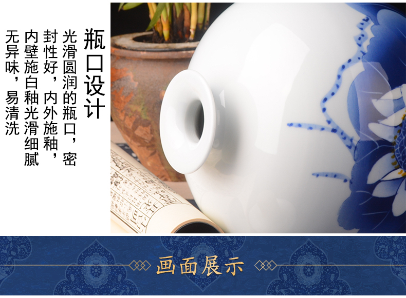 Jingdezhen hand - made blue mercifully bottle wine ark, of Chinese style household furnishing articles May 10 jins of household ceramics empty wine jars