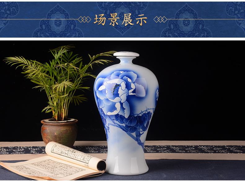 Jingdezhen hand - made blue mercifully bottle wine ark, of Chinese style household furnishing articles May 10 jins of household ceramics empty wine jars