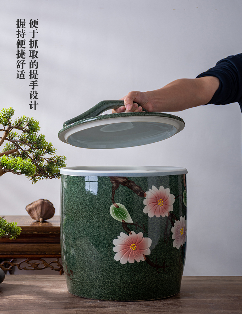 Jingdezhen ceramic barrel with cover 30 jins ricer box 10 jins 20 jins home insect - resistant seal flour storage bins