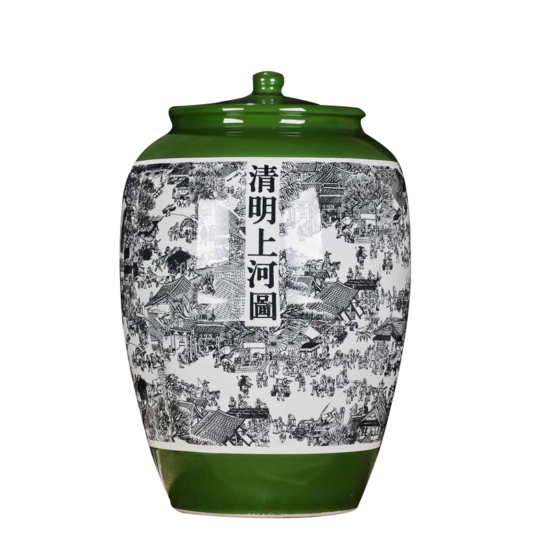 Jingdezhen ceramic 100 kg rice bucket barrel with cover tank storage tank decorative household daily store ricer box