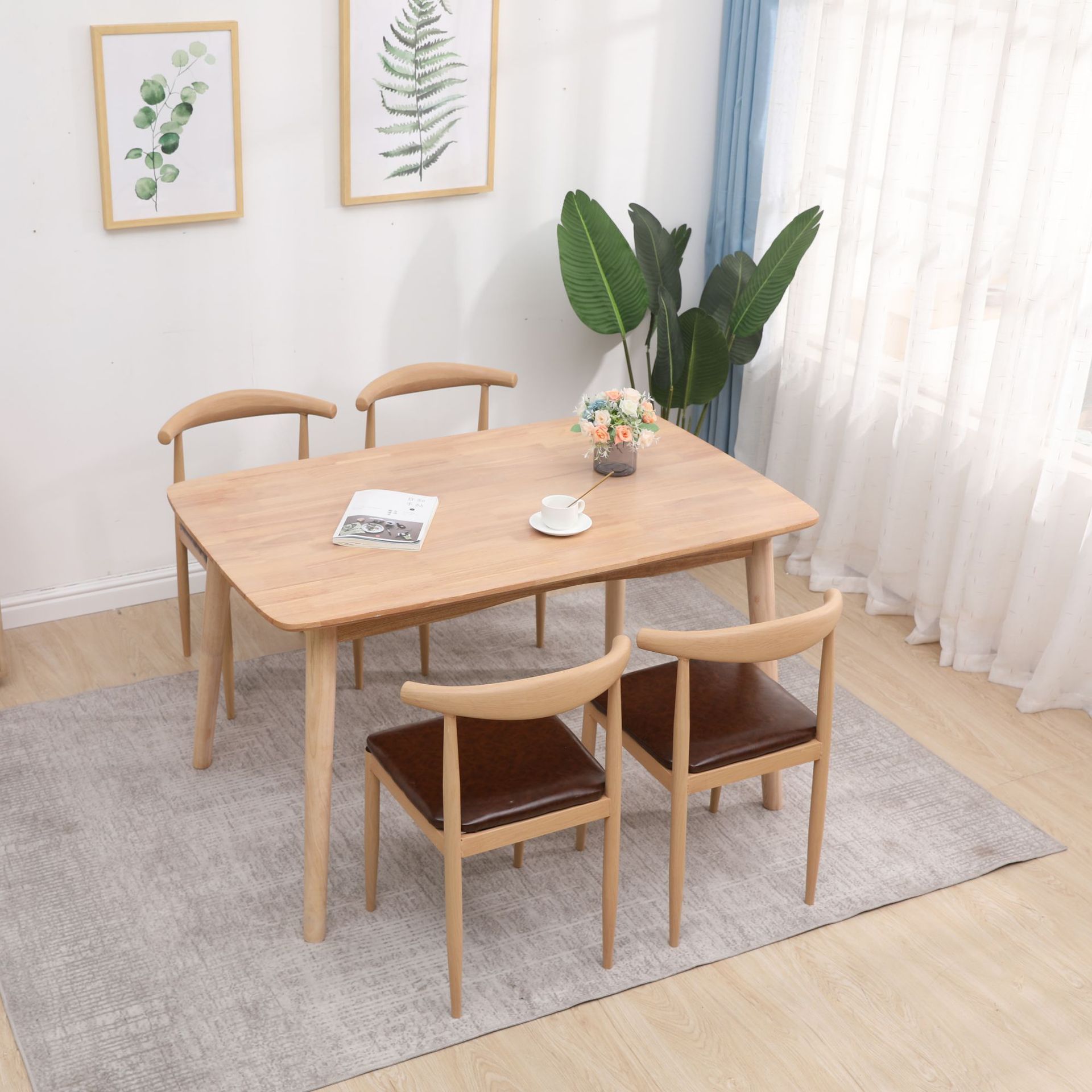 Nordic table solid wood Japanese style dining table and chairs combine imported white oak modern minimalist small family home innate