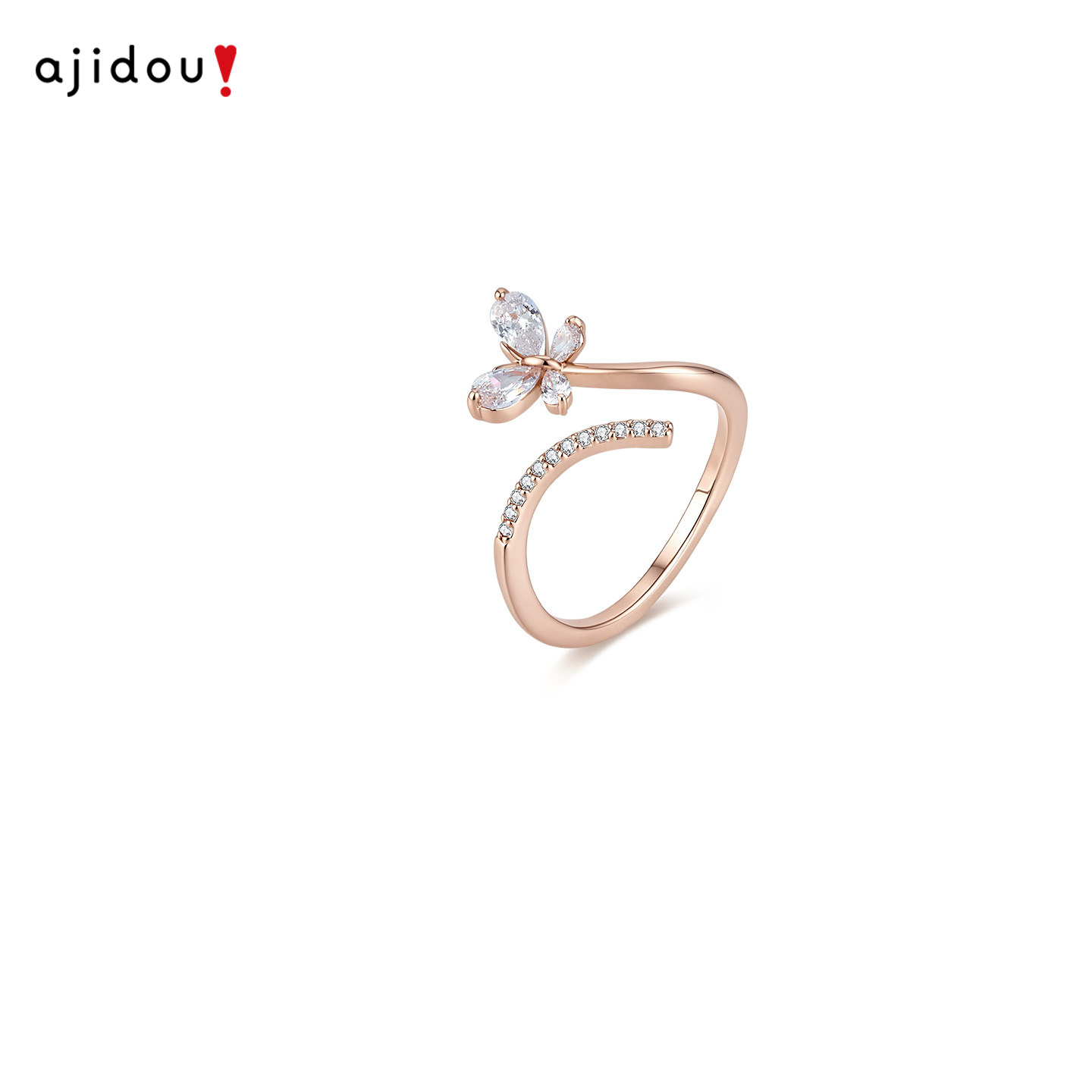 Ajidou Ring Rose Gold Butterfly Open Ring Tail Ring