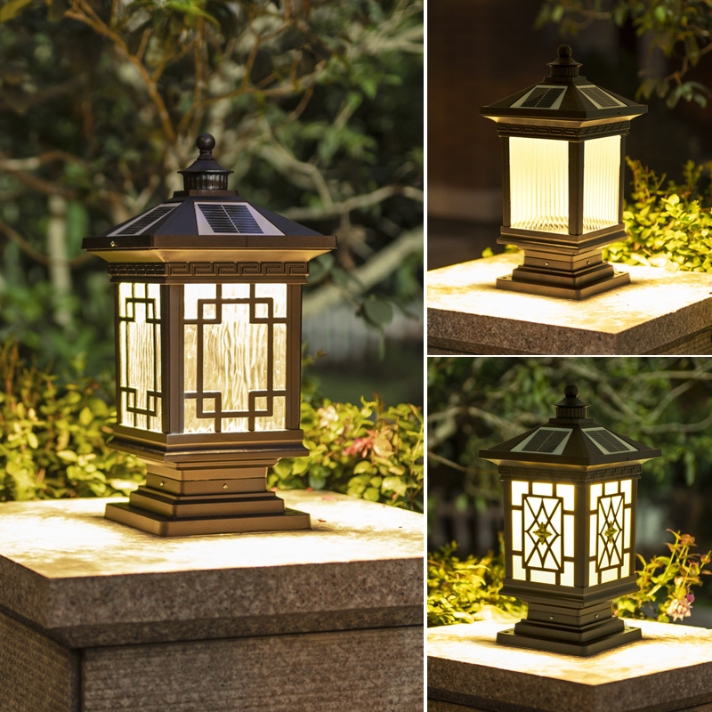 Solar courtyard column head lamp outdoor fence column modern Chinese garden villa landscape lamp gate courtyard wall lamp