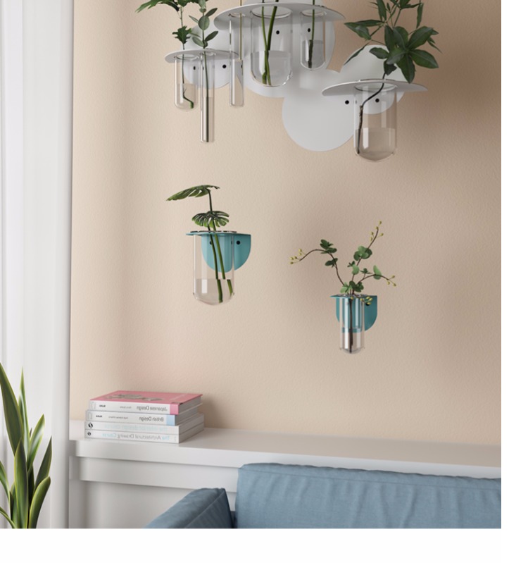 Bức tường sắt đồ trang trí sáng tạo Bức tường Bắc Âu treo tường bức tranh tường hoa màu xanh lá cây cây thủy tinh ống nghiệm - Kệ giá kệ gỗ