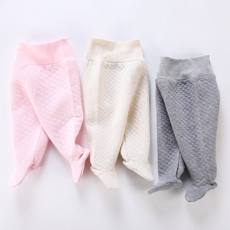 Male and female baby bunting pants autumn winter warmth 2 freshly baby high waist even foot pants pure cotton clip cotton thickened 1-3 years old
