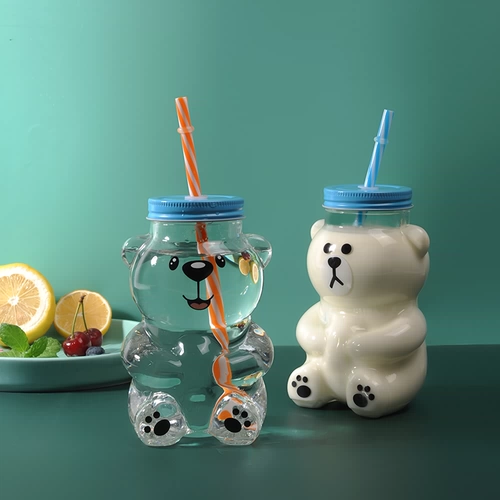 Стеклянный детский мультяшный креативный стакан со стаканом, с медвежатами