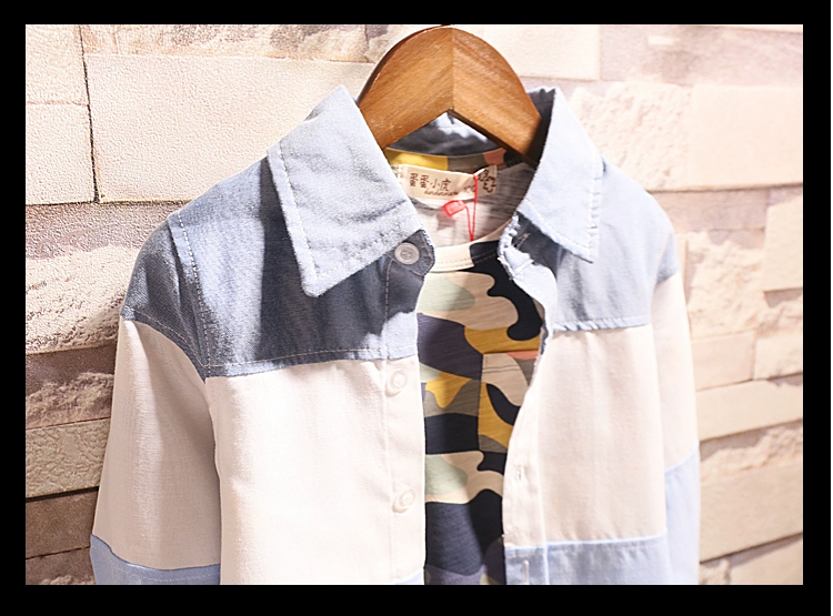 Quần áo trẻ em bé trai áo dài tay mùa thu mới trẻ em lớn áo khoác thường sơ mi nam cotton đẹp