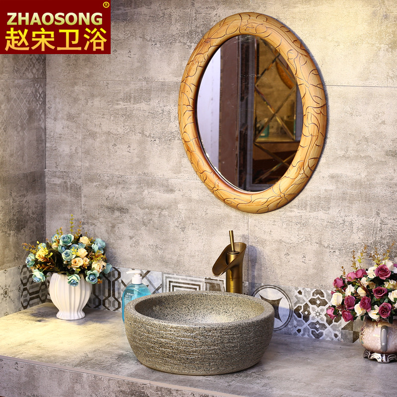 Nordic oval bathroom mirror makeup room retro wall hanging ceramic mirror wash handle pot mirror mirror makeup mirror
