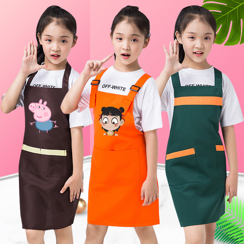 Fashion Cartoon Elementary School Children's Apron Custom LOGO Print Character Baby Eating Fine Art Painting Training Course Hood Clothing
